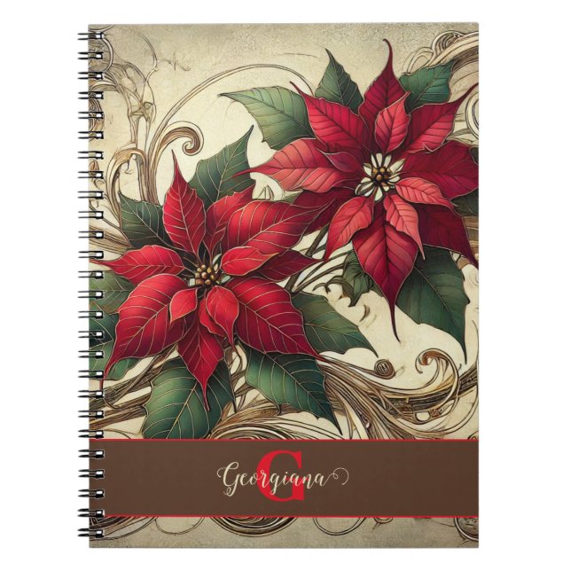 Cuaderno Nombre personalizado Navidades Art Nouveau Poinset (Frente)
