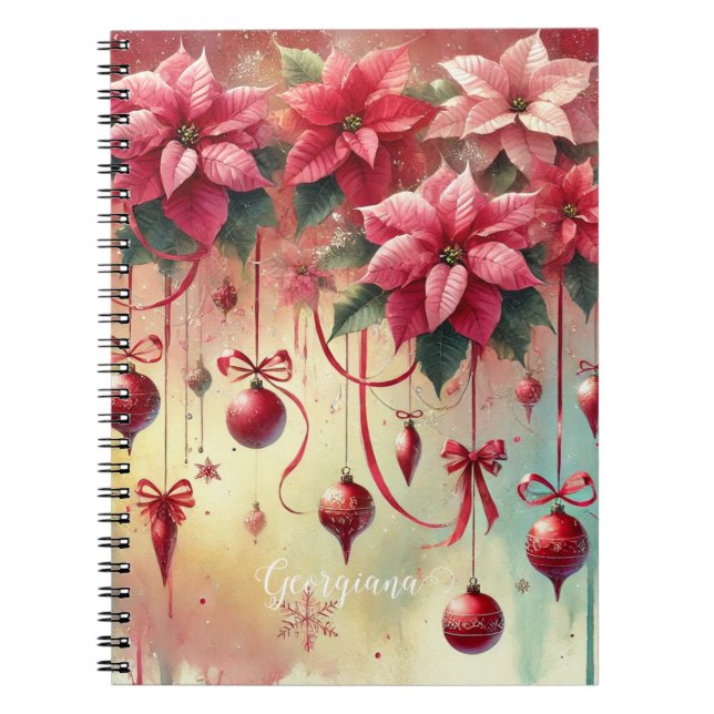 Cuaderno Nombre personalizado Navidades de Poinsettia sensa (Frente)