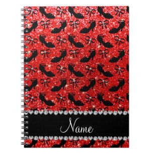 Cuaderno Nombre personalizado neón purpurina rojo zapatos e