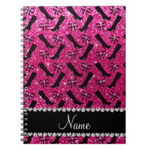 Cuaderno Nombre personalizado neón purpurina rosado calient