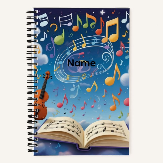 Cuaderno Nombre personalizado notas musicales (Anverso)