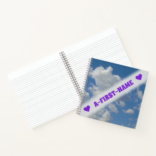 Cuaderno Nombre personalizado + nubes blancas/grises y ciel
