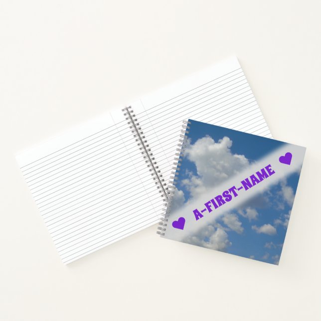 Cuaderno Nombre personalizado + nubes blancas/grises y ciel (Interior)