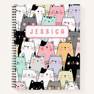 Cuaderno Nombre personalizado para el portátil Kawaii Cat