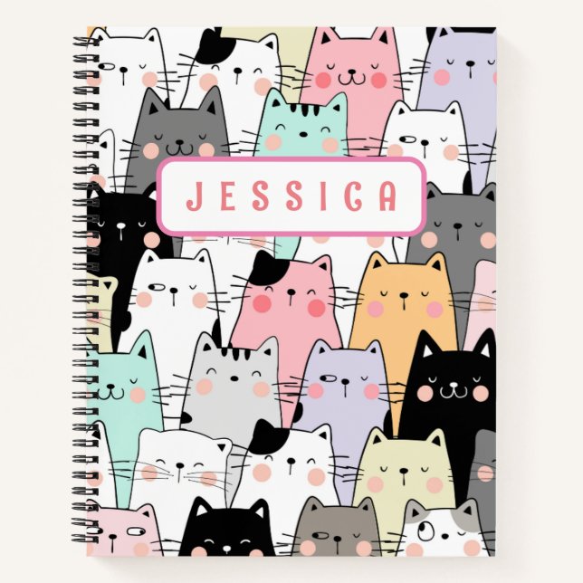 Cuaderno Nombre personalizado para el portátil Kawaii Cat (Anverso)
