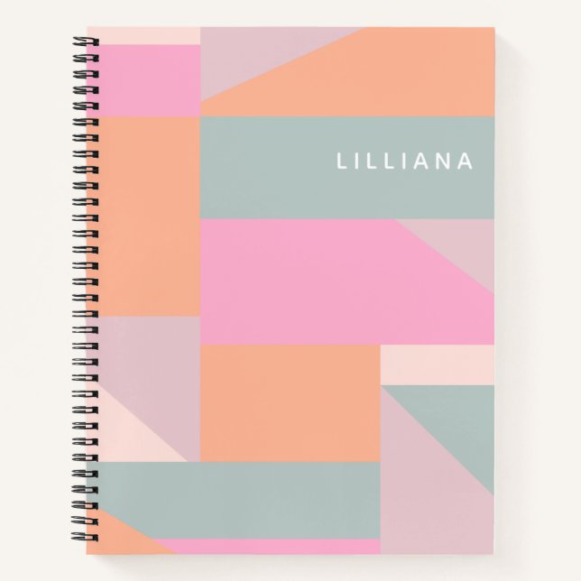 Cuaderno Nombre personalizado Pastel suave Geométrico moder (Anverso)