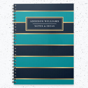 Cuaderno Nombre personalizado Patrón de banda dorada azul
