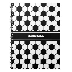 Cuaderno Nombre personalizado Patrón de bola de fútbol blan