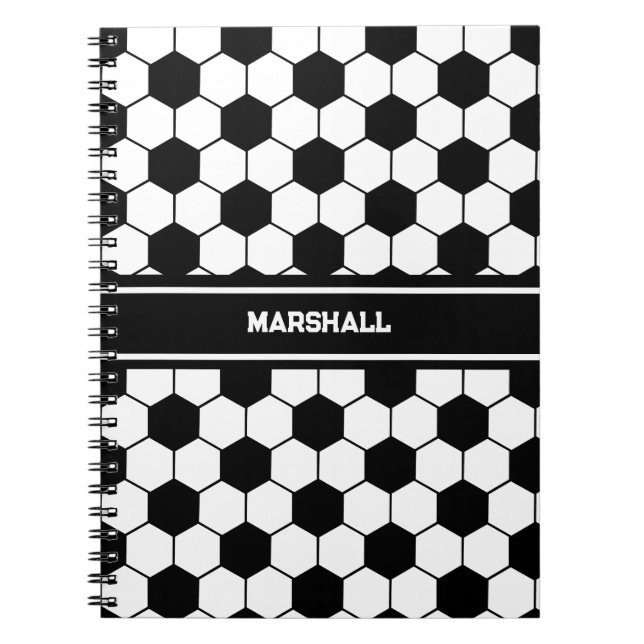 Cuaderno Nombre personalizado Patrón de bola de fútbol blan (Frente)