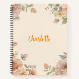 Cuaderno Nombre personalizado patrón de flores elegante vin