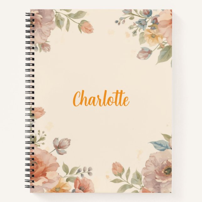 Cuaderno Nombre personalizado patrón de flores elegante vin (Anverso)