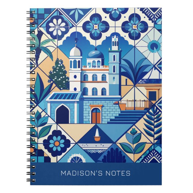 Cuaderno Nombre personalizado Patrón de mosaicos Azulejo (Frente)