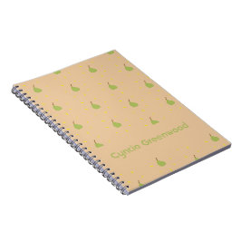 Cuaderno Nombre personalizado patrón de pera verde marrón
