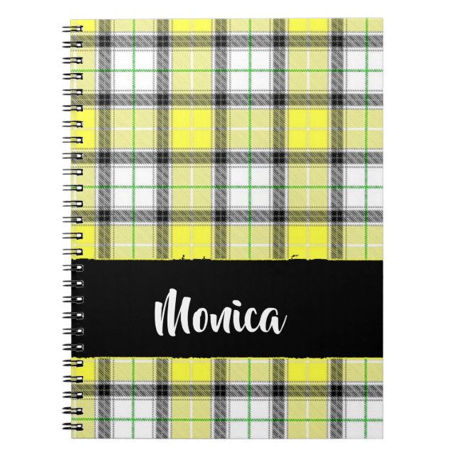 Cuaderno Nombre personalizado patrón de plaid amarillo (Frente)