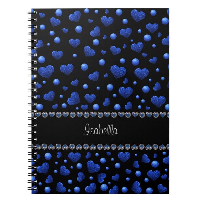 Cuaderno Nombre personalizado, patrón de purpurina de coraz (Frente)