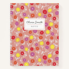Cuaderno Nombre Personalizado Patrón Floral Melocotón