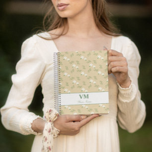 Cuaderno nombre personalizado patrón floral monograma elega