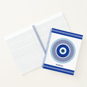 Cuaderno Nombre Personalizado Patrón Griego Malo Ojo Nazar