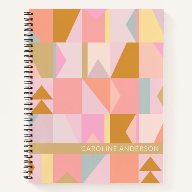 Cuaderno Nombre personalizado Pink Pastel Geometric Stylish (Anverso)