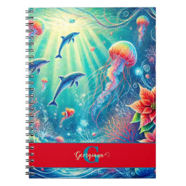 Cuaderno Nombre personalizado Poinsettia de arrecife floral