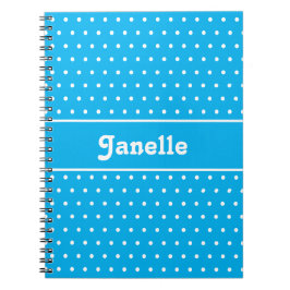 Cuaderno Nombre personalizado Polka Dot azul y blanco