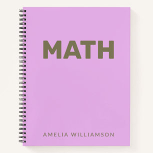 Cuaderno Nombre Personalizado Púrpura Asignatura Escolar Ma