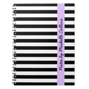 Cuaderno Nombre personalizado púrpura blanco y negro de la
