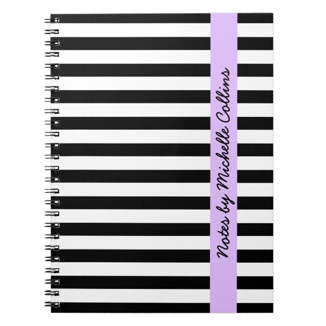Cuaderno Nombre personalizado púrpura blanco y negro de las (Frente)
