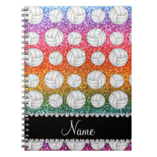 Cuaderno Nombre personalizado purpurina arcoiris brillante 