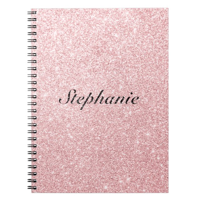 Cuaderno Nombre personalizado Purpurina rosa estilo de dest (Frente)