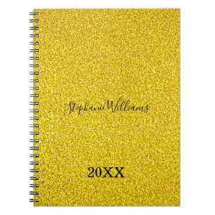 Cuaderno Nombre personalizado Purpurinoso amarillo dorado a