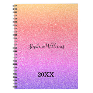 Cuaderno Nombre personalizado Purpurinoso rosa morado Ombre