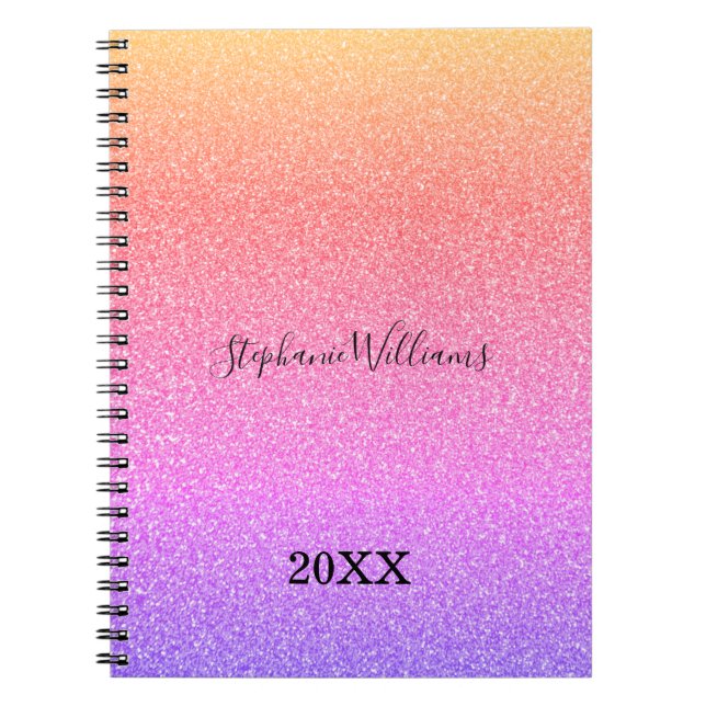 Cuaderno Nombre personalizado Purpurinoso rosa morado Ombre (Frente)