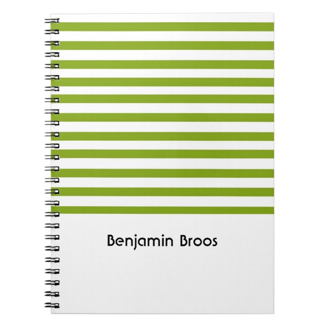 Cuaderno Nombre personalizado rayas verdes y blancas (Frente)