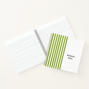 Cuaderno Nombre personalizado rayas verdes y blancas