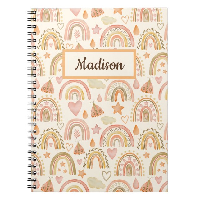 Cuaderno Nombre personalizado Regalo para portátiles Boho l (Frente)