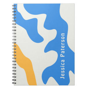 Cuaderno Nombre personalizado retro azul amarillo orgánico