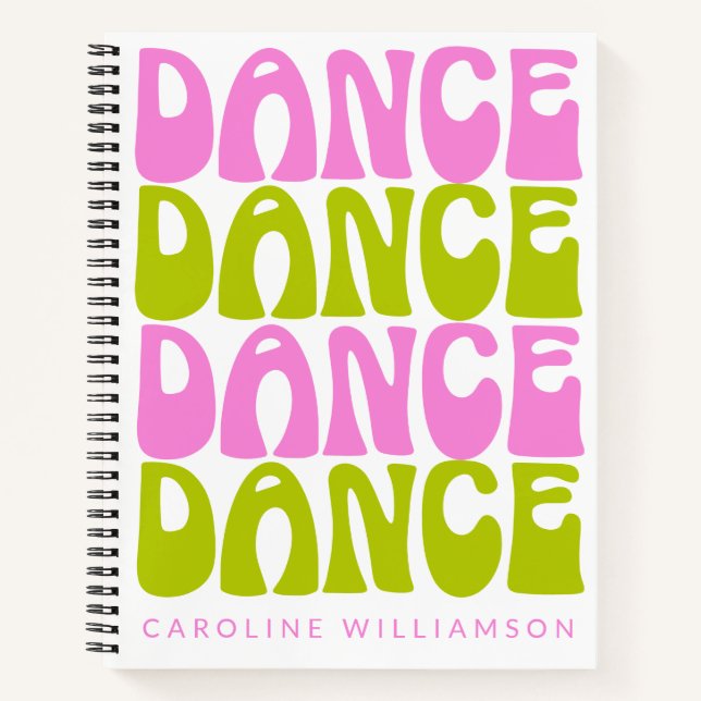 Cuaderno Nombre personalizado Retro bailarín de danza verde (Anverso)