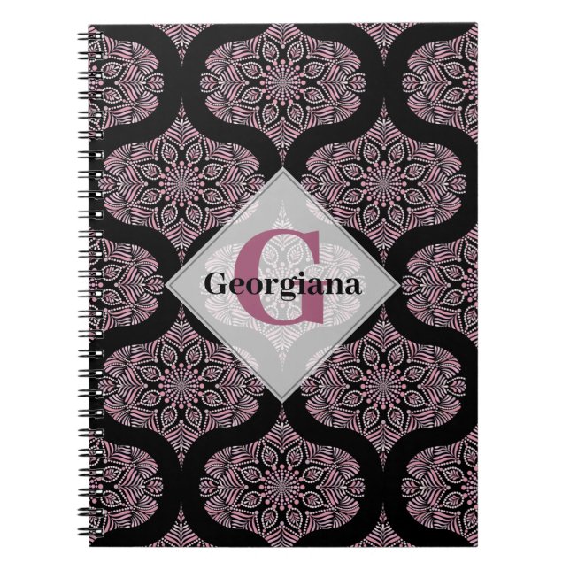 Cuaderno Nombre personalizado Retro Dusky Rosa Fronteras fl (Frente)