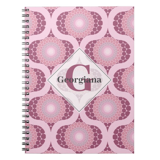Cuaderno Nombre personalizado Retro Radiante Dusky Rosa Dot (Frente)