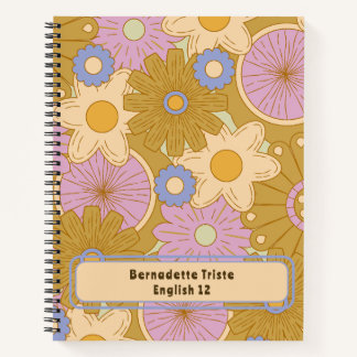 Cuaderno Nombre personalizado Retro Vintage Floral Flora si