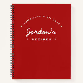 Cuaderno Nombre personalizado rojo blanco casero con receta