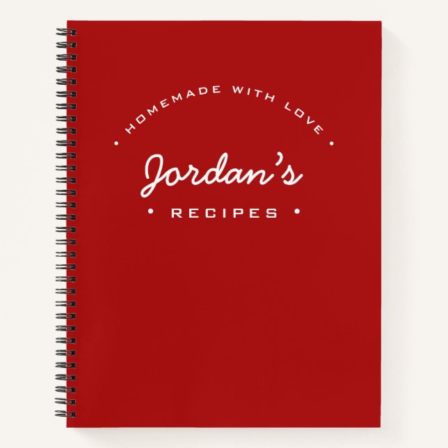 Cuaderno Nombre personalizado rojo blanco casero con receta (Anverso)