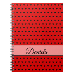 Cuaderno Nombre personalizado: rojo con patrón de corazón