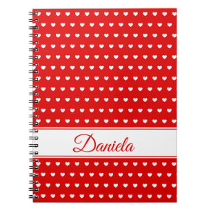 Cuaderno Nombre personalizado - Rojo Con Patrón De Corazone