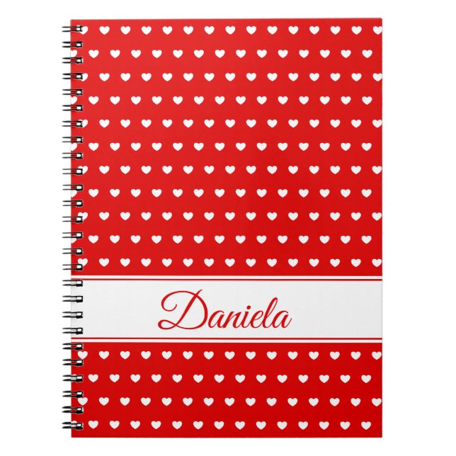 Cuaderno Nombre personalizado - Rojo Con Patrón De Corazone (Frente)