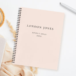 Cuaderno Nombre personalizado rosa blush simple monograma