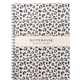 Cuaderno Nombre personalizado rosa de la impresión de leopa