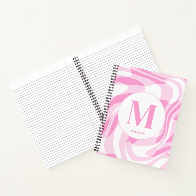 Cuaderno Nombre personalizado rosa elegante blanco (Interior)