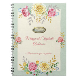 Cuaderno Nombre personalizado Rosa floral presupuesto de or
